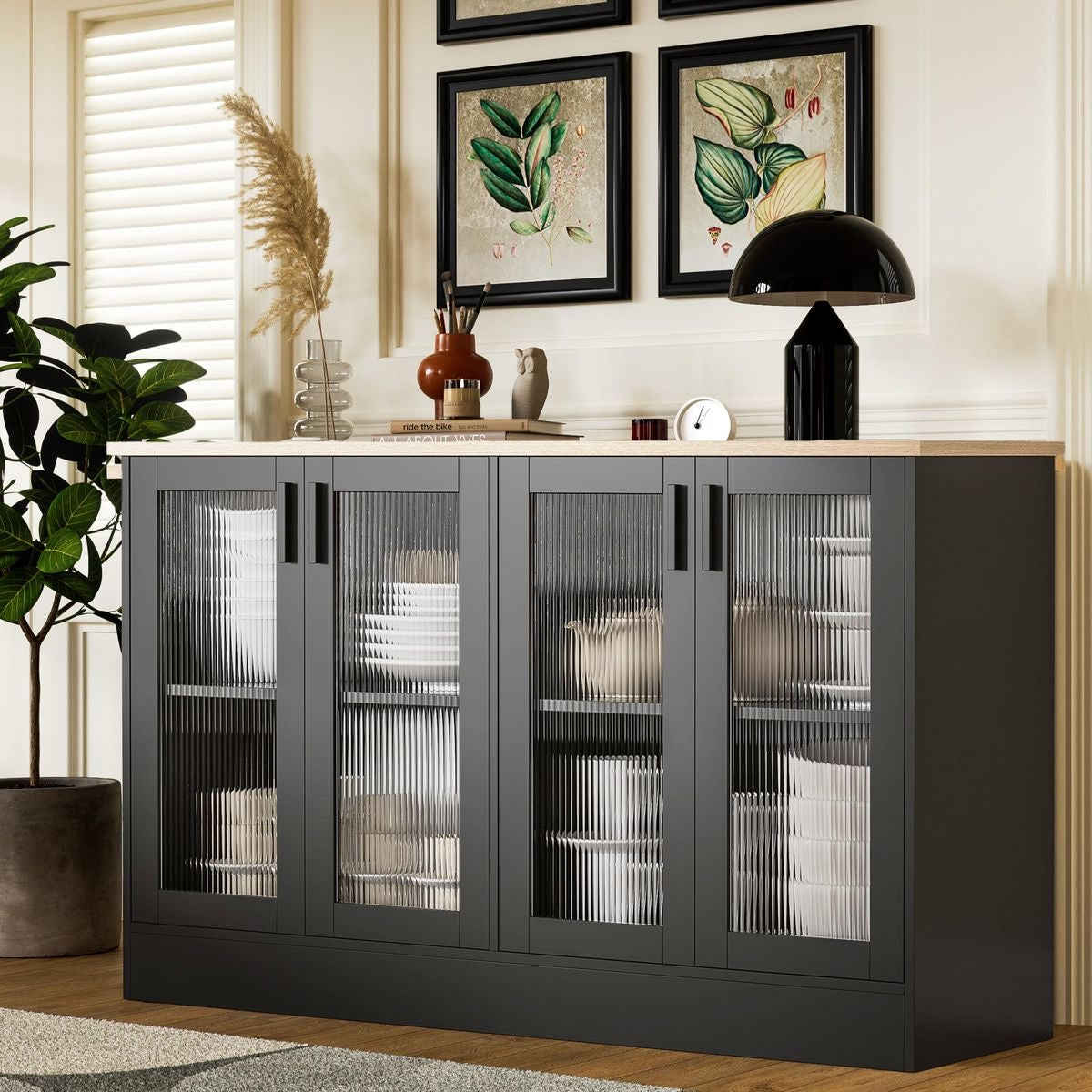 Black and Beige Buffet Cabinet (160 x 40 x 80 cm) – SB42