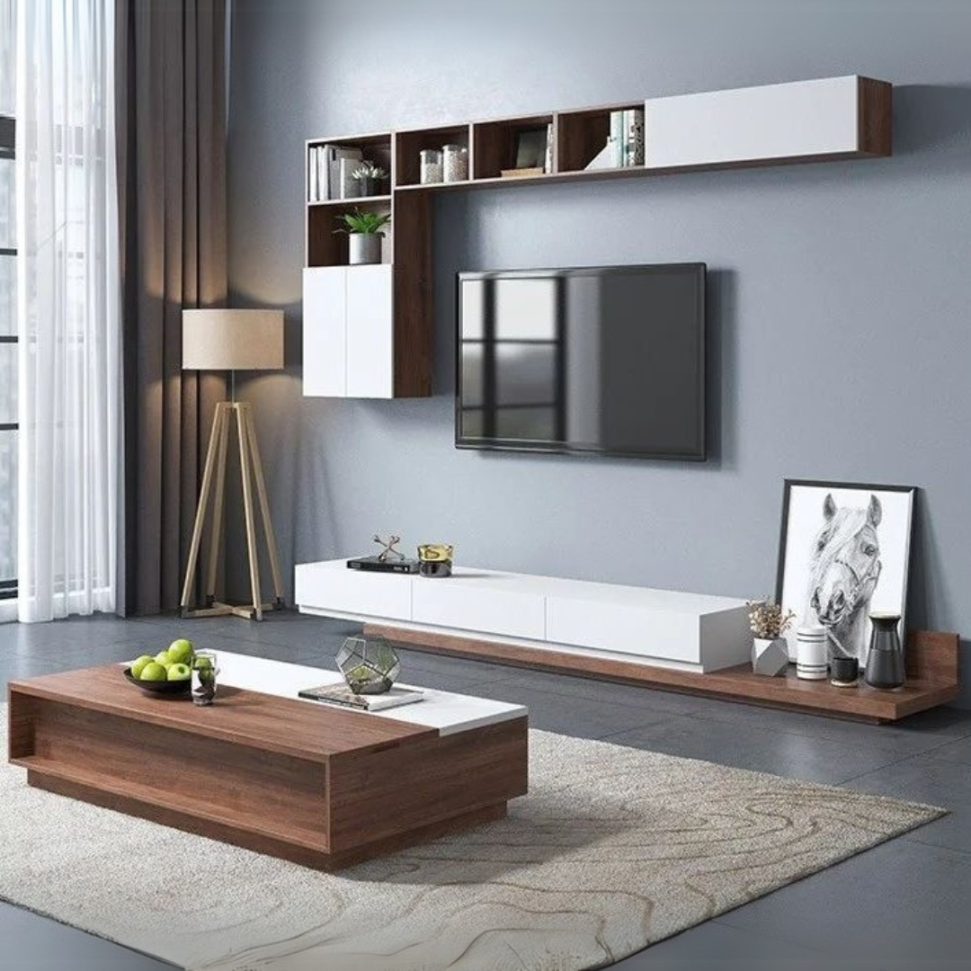 Living Room Set in White and Wooden | 200 x 40 x 40 cm | SET18