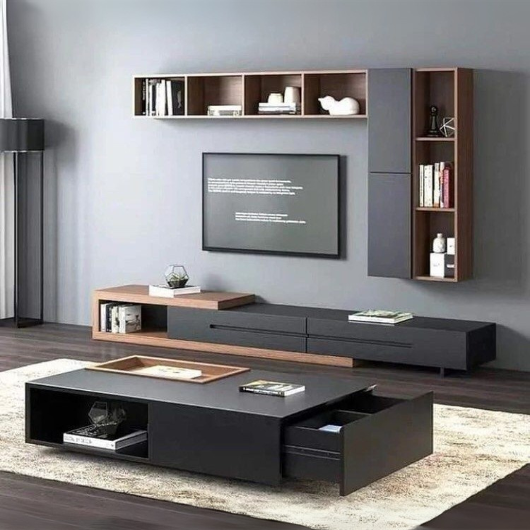 Black and Wooden Living Room Set (240 x 40 x 40 cm) – SET19