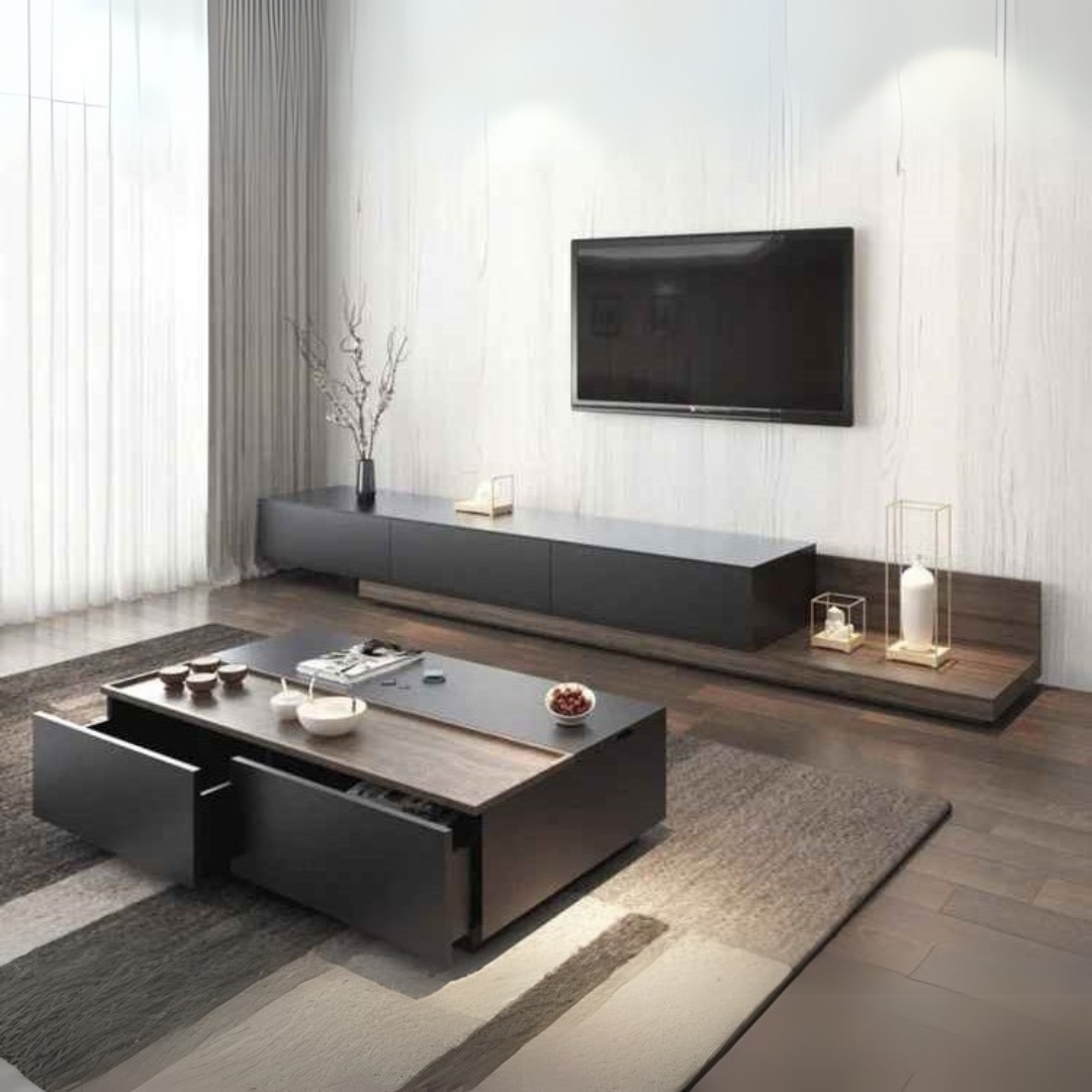 SET31 Living Room Furniture Set – Black and Wooden, 240 x 40 x 40 cm