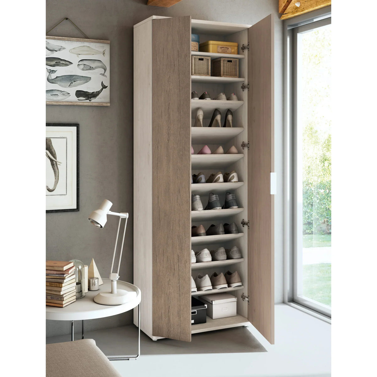 Shoe Storage Cabinet in White and Wooden | 80 x 40 x 200 cm | SU67