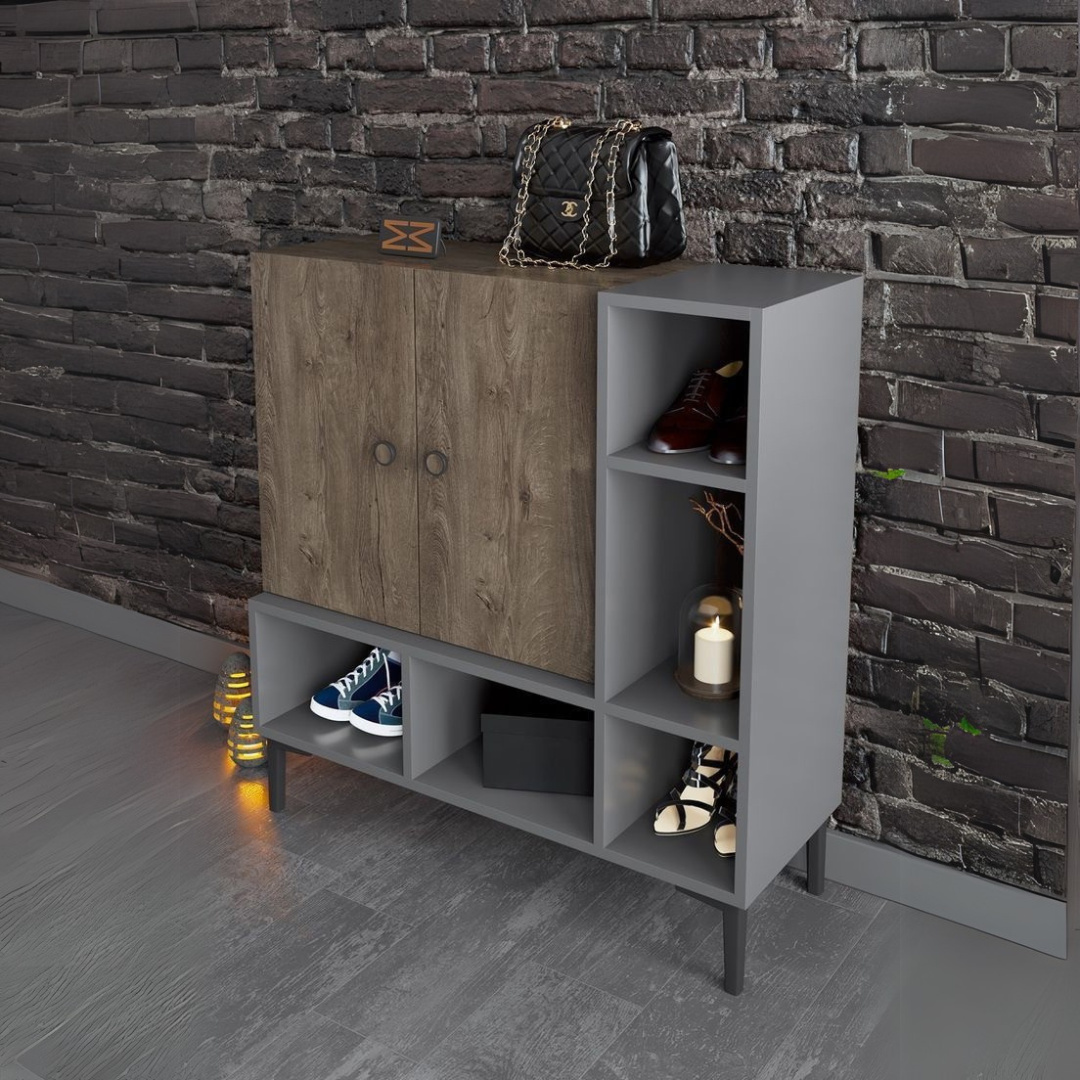Wooden and Grey Shoe Storage Cabinet (100 x 40 x 100 cm) – SU72