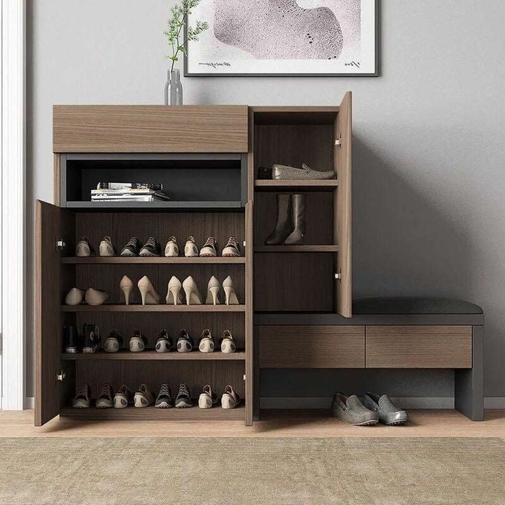 Brown and Dark Grey Shoe Closet (140 x 40 x 120 cm) – SU87
