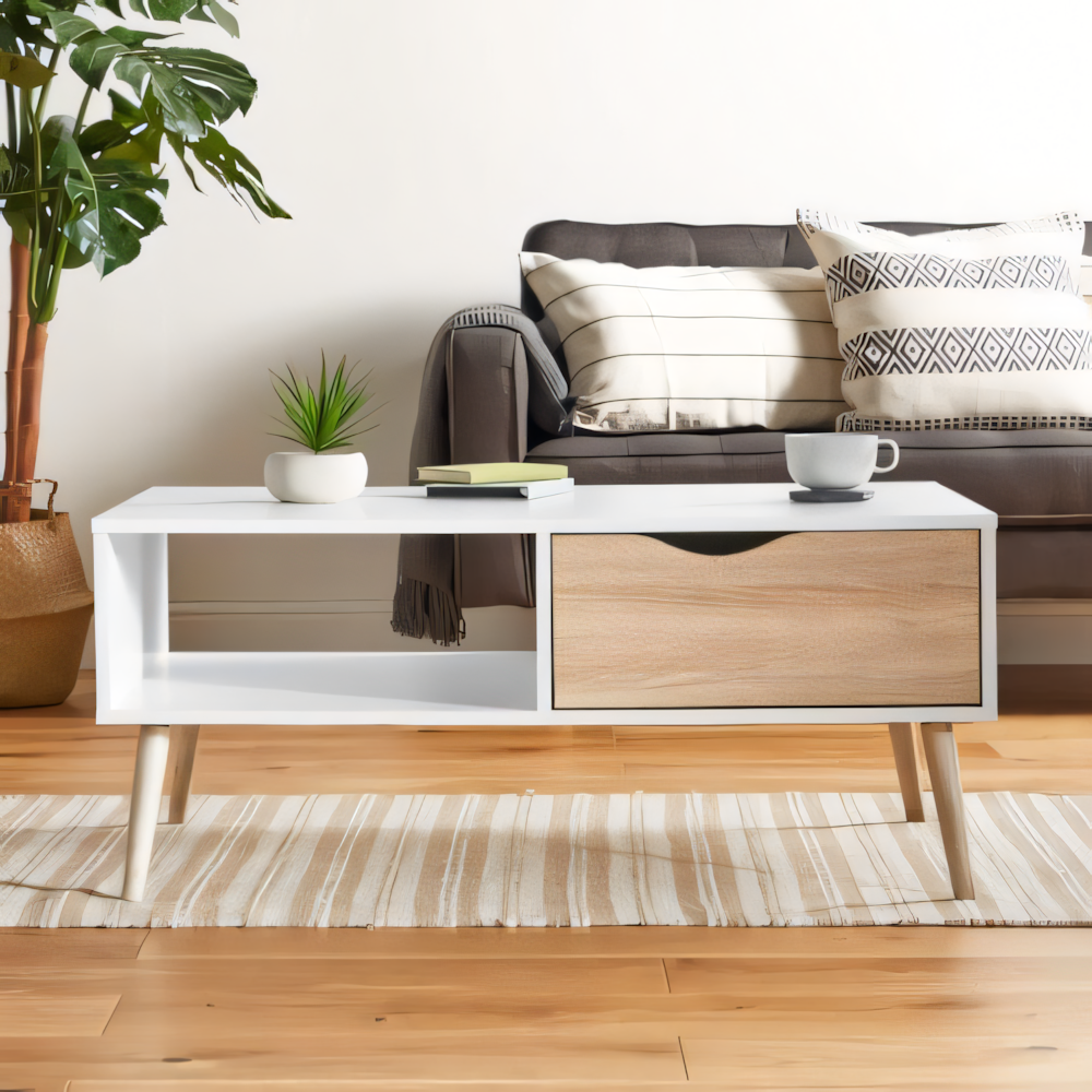 White and Wooden Occasional Table Unit (100 x 50 x 40 cm) – TA12