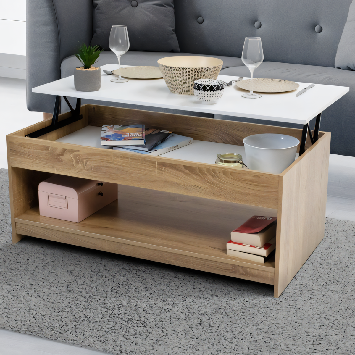 Occasional Table Unit – White and Wooden, 100 x 50 x 40 cm | TA21