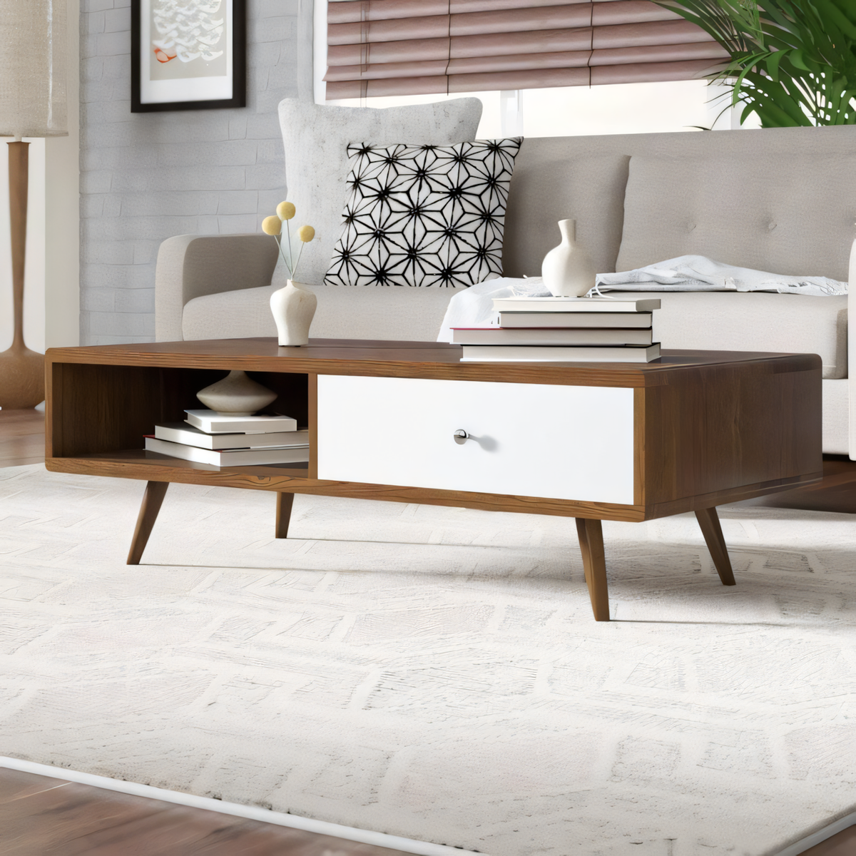 White and Brown Occasional Table Unit (100 x 50 x 40 cm) – TA39