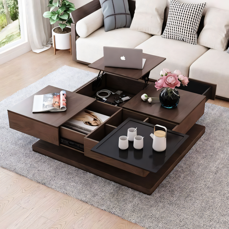 Occasional Table Unit in Brown and Black | 90 x 90 x 40 cm | TA54