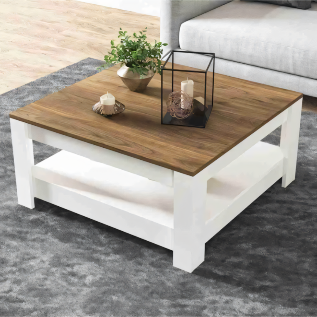 TA72 Table Unit – Wooden and White, 80 x 80 x 40 cm