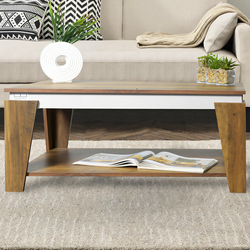 TA74 Occasional Table Unit – White and Wooden, 100 x 50 x 40 cm