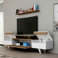 TV Console – White and Wooden, 160 x 40 x 40 cm | TV55