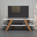 Tv6 TV Console – White and Wooden, 120 x 30 x 50 cm