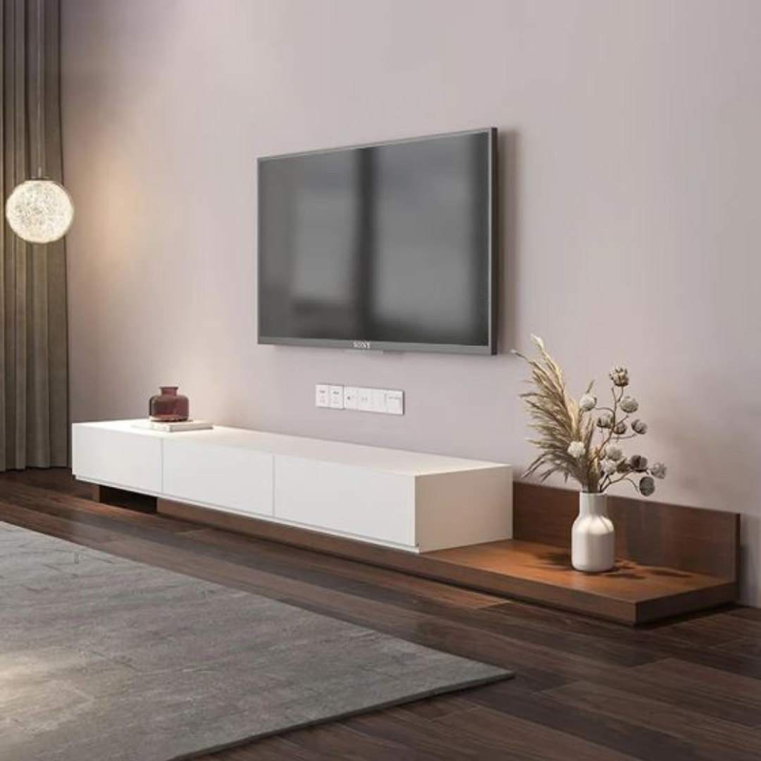 ترابيزة تليفزيون لون أبيض وخشبي – 240 × 40 × 40 سم | TV68