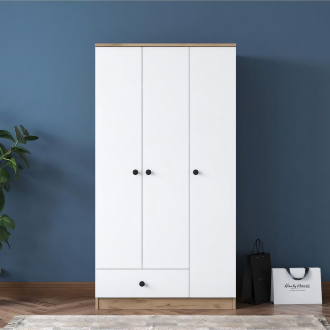 WD43 Closet Wardrobe – Wooden and White, 120 x 50 x 220 cm