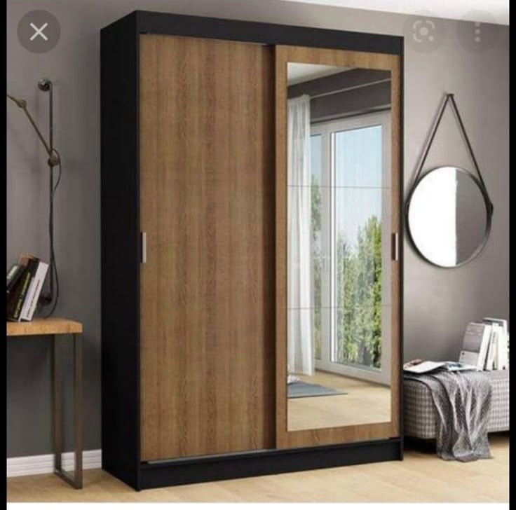 Armoire Wardrobe in Brown and Black | 120 x 50 x 220 cm | WD55