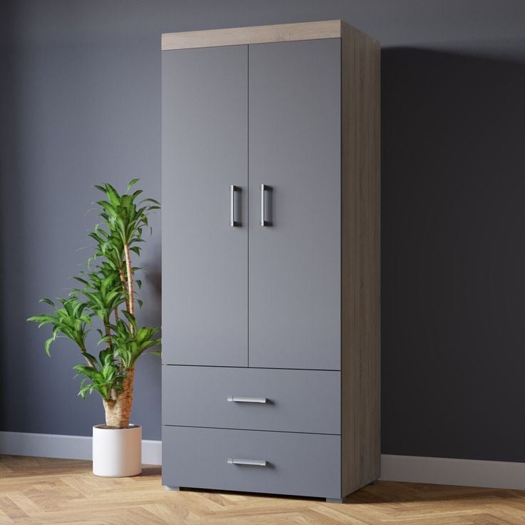 Closet Wardrobe in Beige and Grey | 80 x 50 x 220 cm | WD56