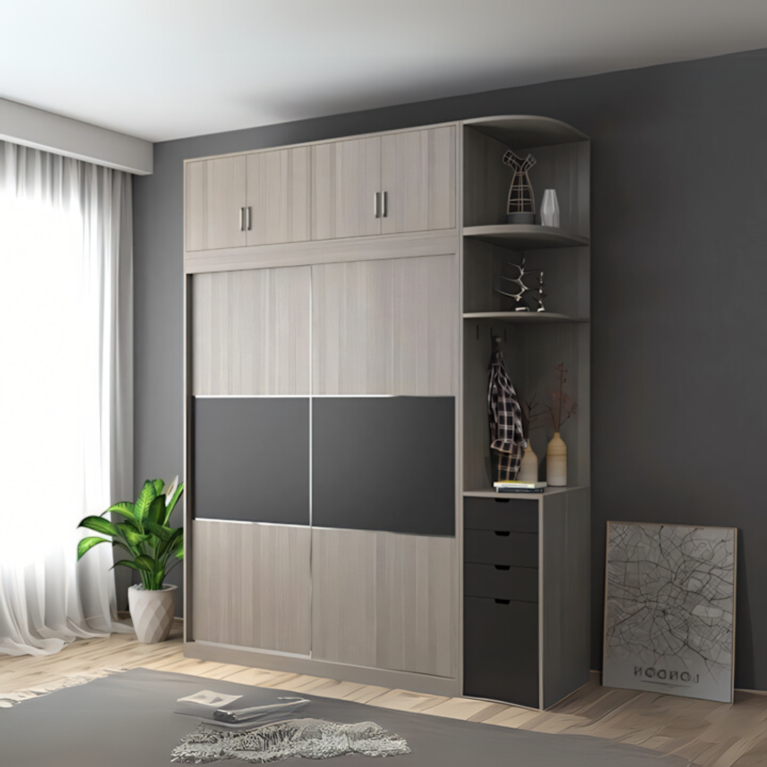 دولاب لون رمادي وخشبي – 180 × 50 × 240 سم | WD5