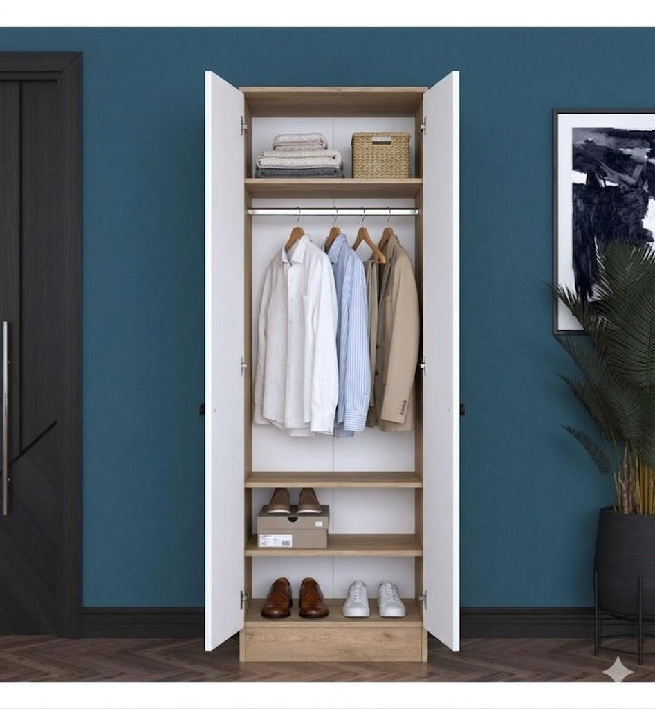 Wardrobe in Wooden and White | 80 x 50 x 220 cm | WD42
