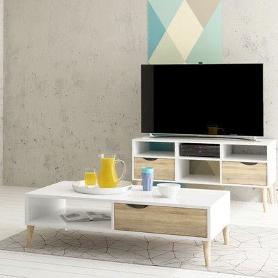 طقم ليفينج لون أبيض وخشبي – 120 × 40 × 40 سم | SET13