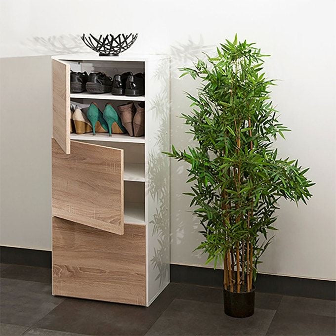 SU69 Shoe Cabinet – White and Wooden, 60 x 40 x 100 cm