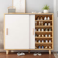 Shoe Storage Cabinet – White and Wooden, 120 x 40 x 100 cm | SU73