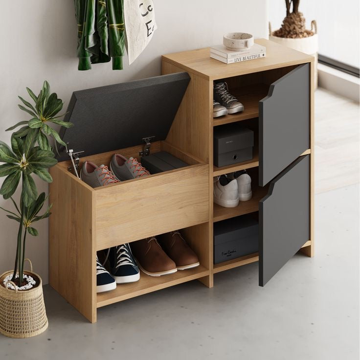 Shoe Cabinet – Wooden and Black, 100 x 40 x 70 cm | SU83