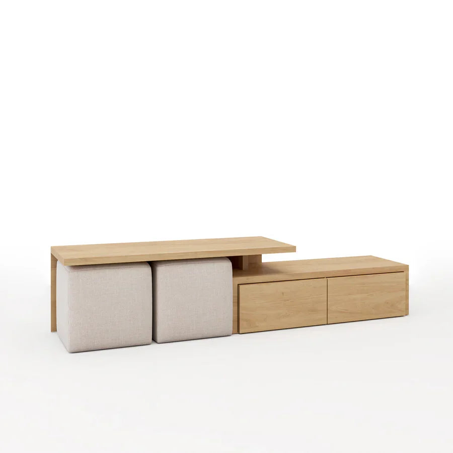 White and Wooden TV Unit (200 x 40 x 40 cm) – TV100