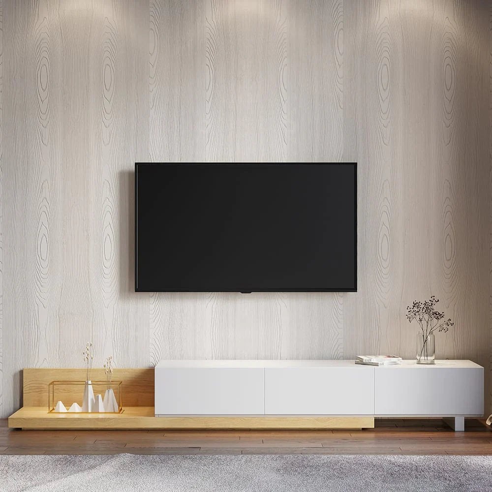 TV103 TV Stand – White and Wooden, 240 x 40 x 40 cm