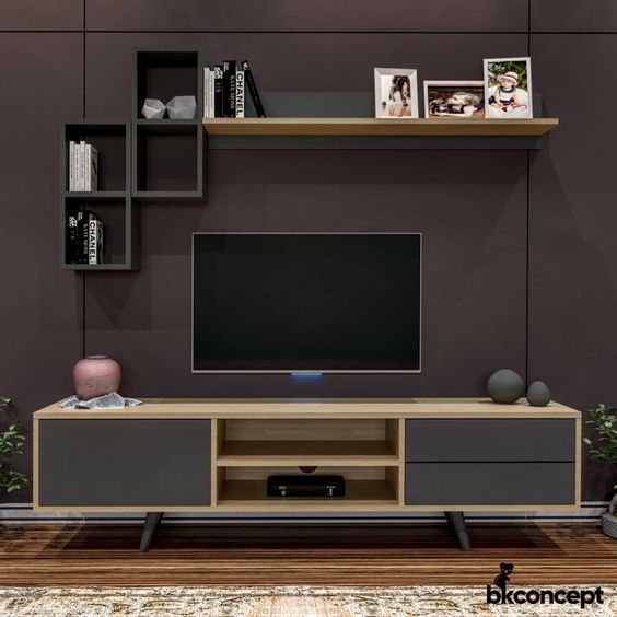 ترابيزة تليفزيون لون أسود وخشبي – 180 × 40 × 40 سم | TV27