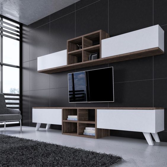 ترابيزة تليفزيون لون أبيض وبني – 220 × 40 × 40 سم | TV29