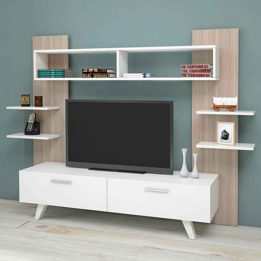 ترابيزة تليفزيون لون أبيض وخشبي – 180 × 40 × 40 سم | TV37