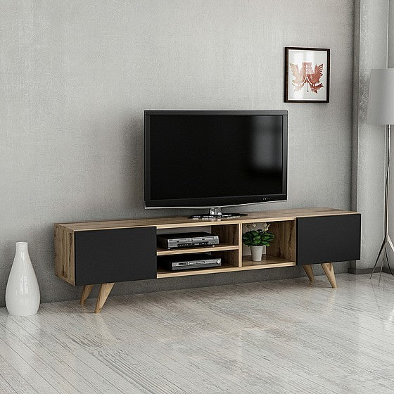 ترابيزة تليفزيون لون أسود وخشبي – 180 × 35 × 40 سم | TV7